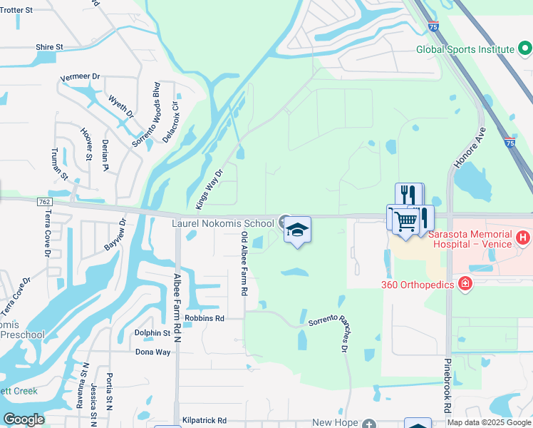 map of restaurants, bars, coffee shops, grocery stores, and more near 1881 Laurel Road East in Nokomis