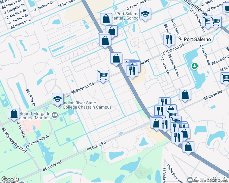 map of restaurants, bars, coffee shops, grocery stores, and more near 3089 Southeast Lime Tree Trail in Stuart