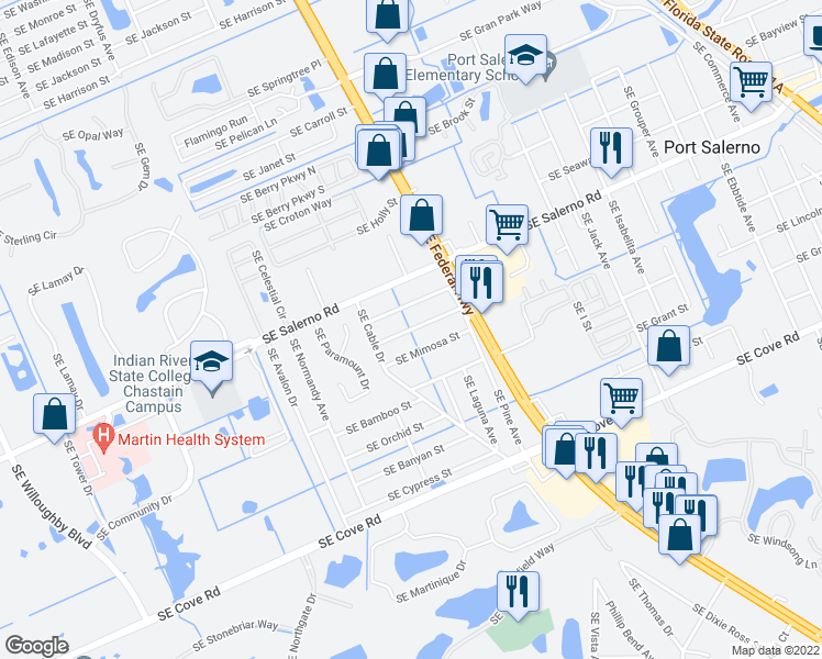 map of restaurants, bars, coffee shops, grocery stores, and more near 3083 Southeast Lime Tree Trail in Stuart