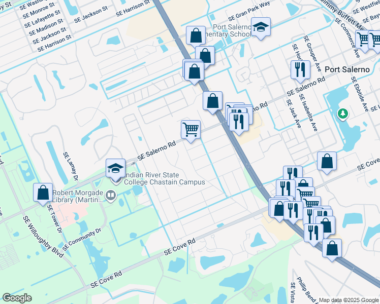 map of restaurants, bars, coffee shops, grocery stores, and more near 2974 Southeast Orange Tree Place in Stuart