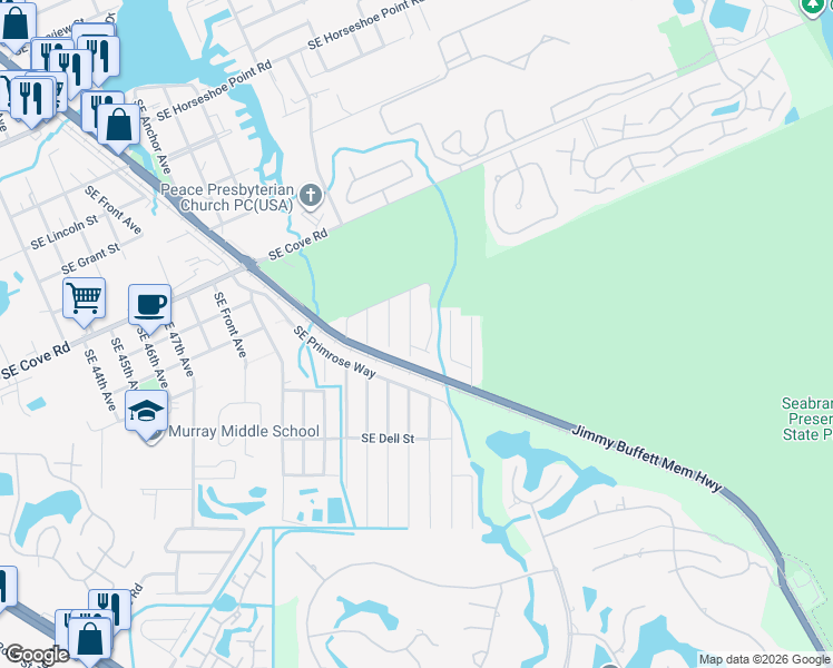 map of restaurants, bars, coffee shops, grocery stores, and more near 5475 Southeast 52nd Avenue in Stuart