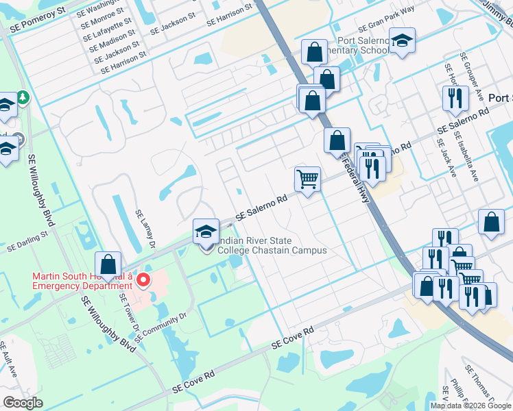 map of restaurants, bars, coffee shops, grocery stores, and more near 5499 Southeast Celestial Circle in Stuart