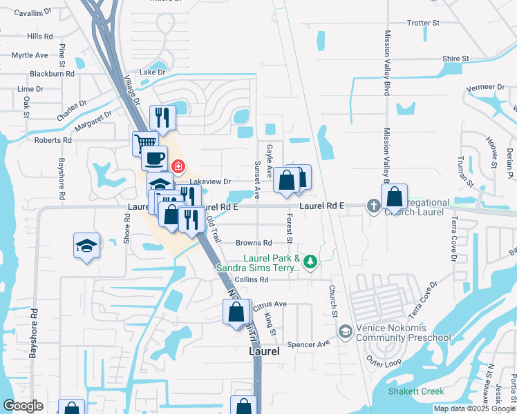 map of restaurants, bars, coffee shops, grocery stores, and more near in Laurel