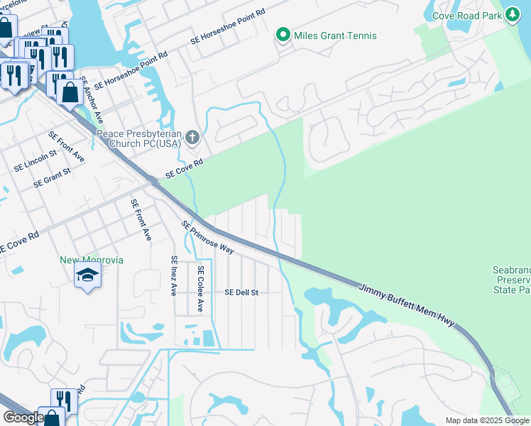 map of restaurants, bars, coffee shops, grocery stores, and more near 5394 Southeast 52nd Drive in Stuart