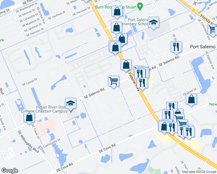 map of restaurants, bars, coffee shops, grocery stores, and more near 2967 Southeast Salerno Road in Stuart