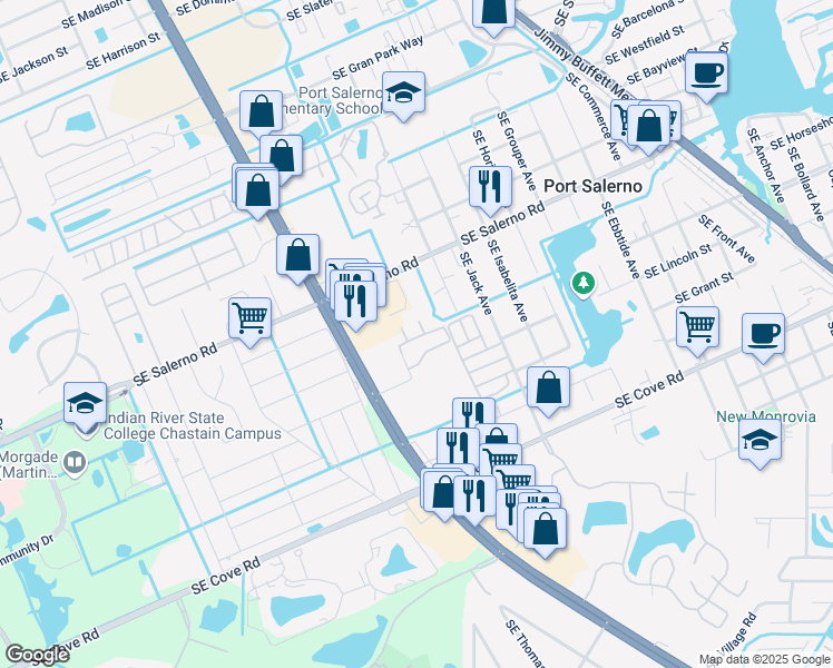 map of restaurants, bars, coffee shops, grocery stores, and more near 3585 Southeast Cobia Way in Stuart