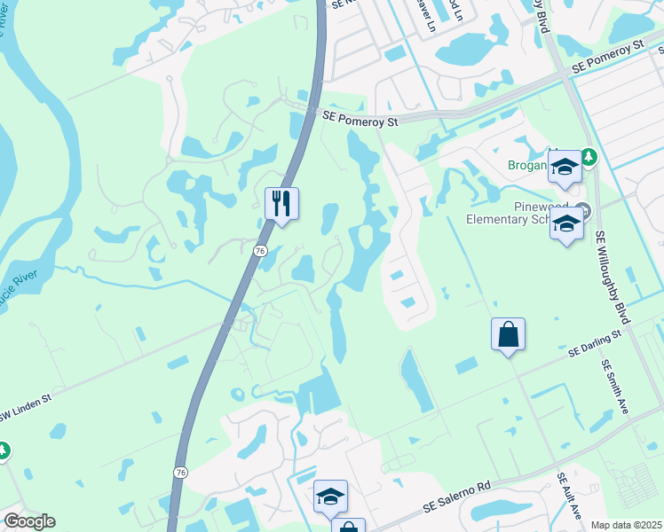 map of restaurants, bars, coffee shops, grocery stores, and more near 5376 Southeast Jennings Lane in Stuart