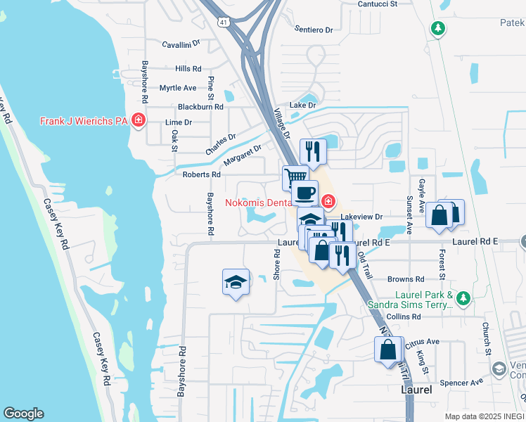 map of restaurants, bars, coffee shops, grocery stores, and more near 279 Laurel Hollow Drive in Nokomis
