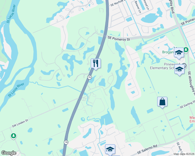 map of restaurants, bars, coffee shops, grocery stores, and more near 5371 Southeast Moseley Drive in Stuart