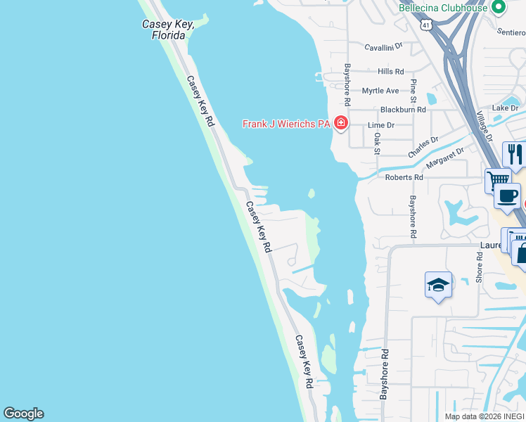 map of restaurants, bars, coffee shops, grocery stores, and more near 1100 Casey Key Road in Nokomis