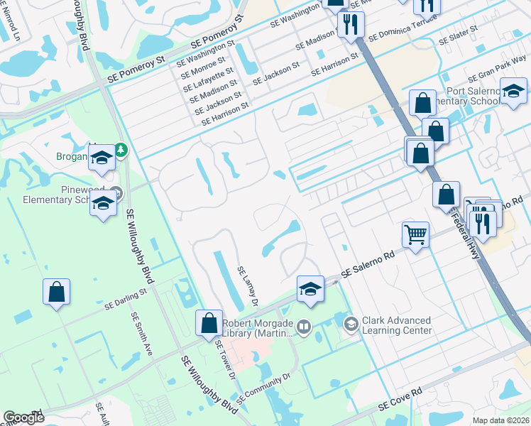 map of restaurants, bars, coffee shops, grocery stores, and more near 5230 Southeast Meadow Springs Boulevard in Stuart