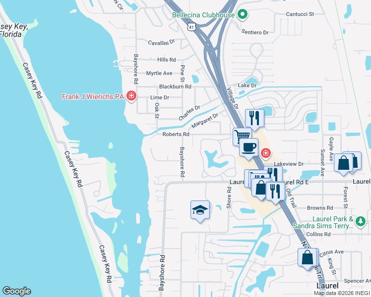 map of restaurants, bars, coffee shops, grocery stores, and more near 1232 Bayshore Road in Nokomis