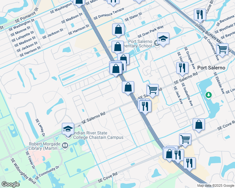 map of restaurants, bars, coffee shops, grocery stores, and more near 2960 Southeast Holly Street in Stuart