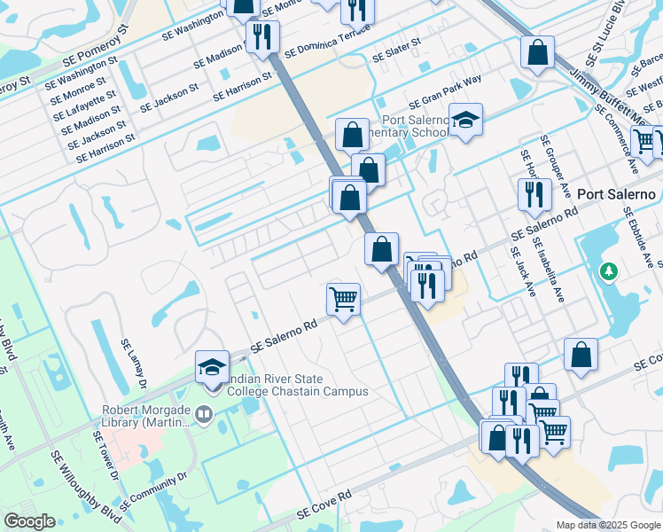 map of restaurants, bars, coffee shops, grocery stores, and more near 2960 Southeast Holly Street in Stuart