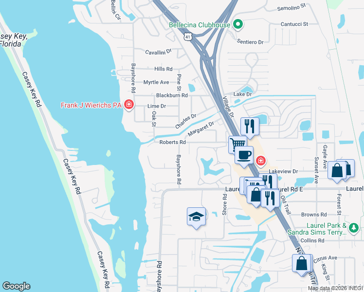 map of restaurants, bars, coffee shops, grocery stores, and more near 1232 Bayshore Road in Nokomis