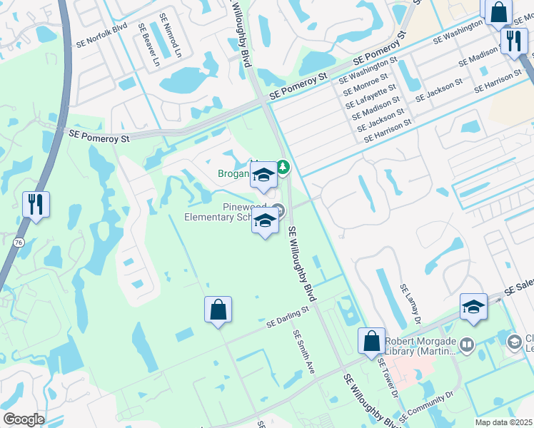 map of restaurants, bars, coffee shops, grocery stores, and more near 5200 Southeast Willoughby Boulevard in Stuart