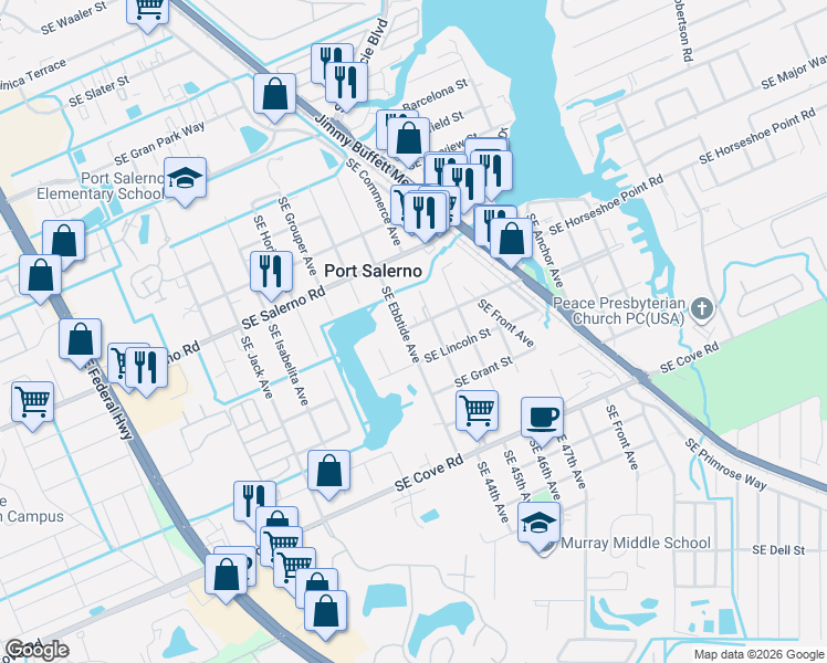 map of restaurants, bars, coffee shops, grocery stores, and more near 5069 Southeast Ebbtide Avenue in Stuart