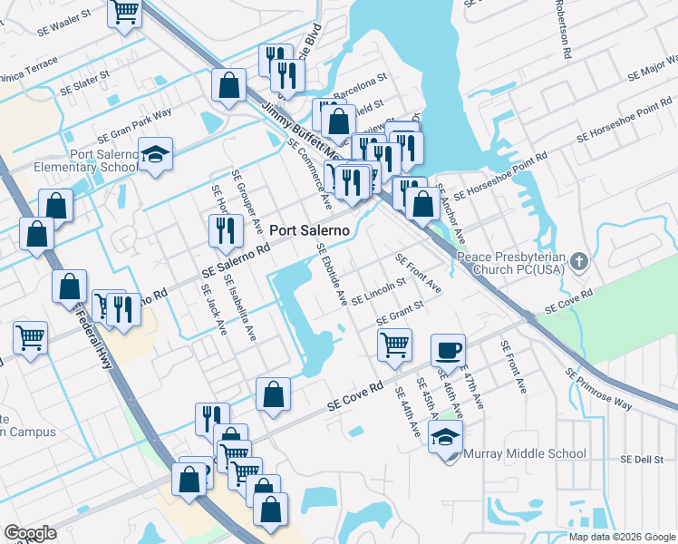 map of restaurants, bars, coffee shops, grocery stores, and more near 5069 Southeast Ebbtide Avenue in Stuart