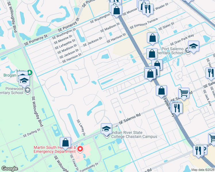 map of restaurants, bars, coffee shops, grocery stores, and more near 2512 Southeast Janet Street in Stuart