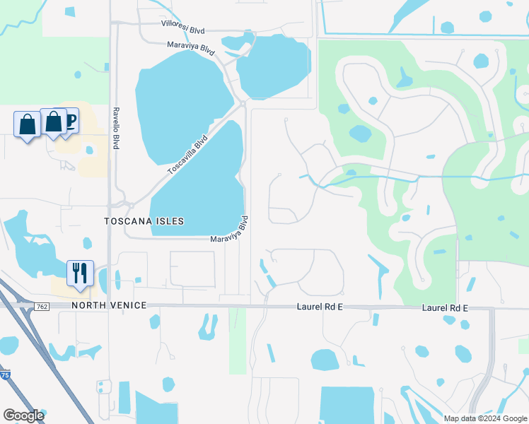 map of restaurants, bars, coffee shops, grocery stores, and more near 429 Padova Way in Venice