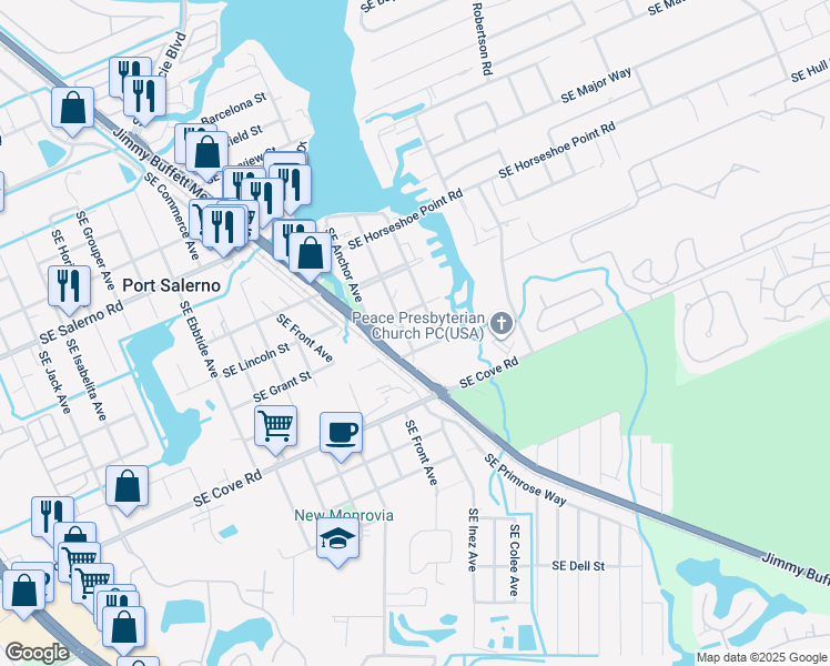 map of restaurants, bars, coffee shops, grocery stores, and more near 5053 Southeast Bollard Avenue in Stuart