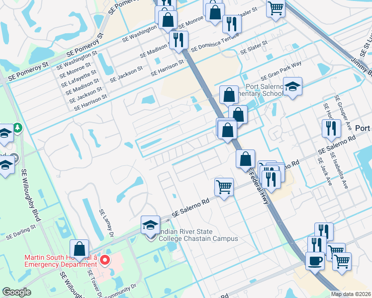map of restaurants, bars, coffee shops, grocery stores, and more near 5000 Southeast Federal Highway in Stuart