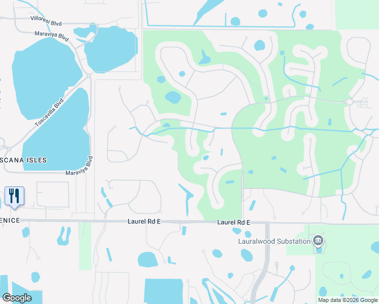 map of restaurants, bars, coffee shops, grocery stores, and more near 502 Montelluna Drive in Venice