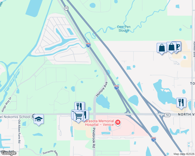 map of restaurants, bars, coffee shops, grocery stores, and more near 1110 Twin Laurel Boulevard in Nokomis