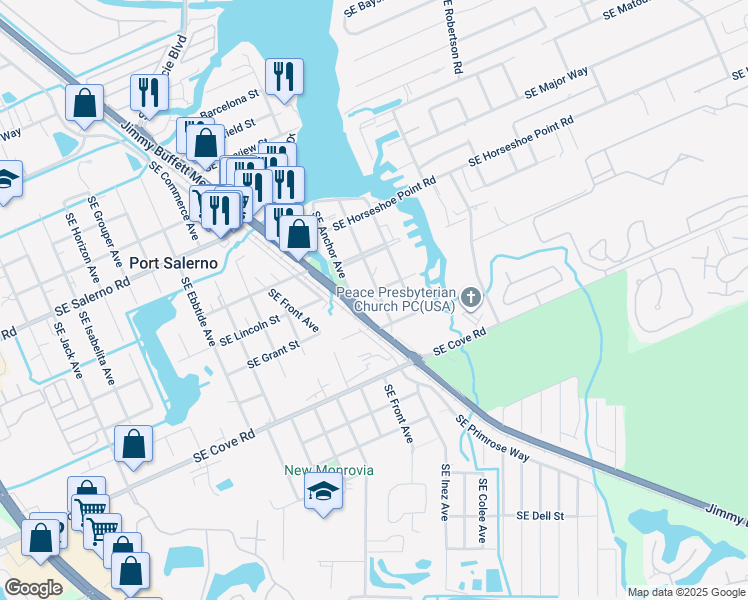 map of restaurants, bars, coffee shops, grocery stores, and more near 5053 Southeast Bollard Avenue in Stuart