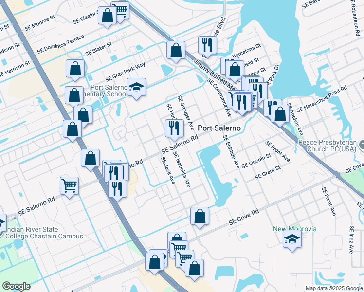 map of restaurants, bars, coffee shops, grocery stores, and more near 5076 Southeast Horizon Avenue in Stuart