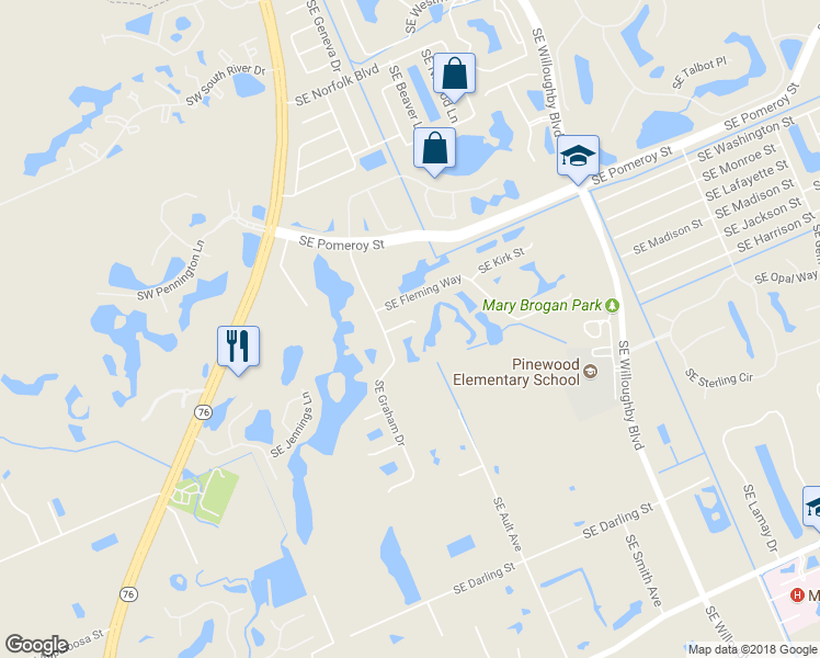 map of restaurants, bars, coffee shops, grocery stores, and more near 874 Southeast Warren Way in Stuart