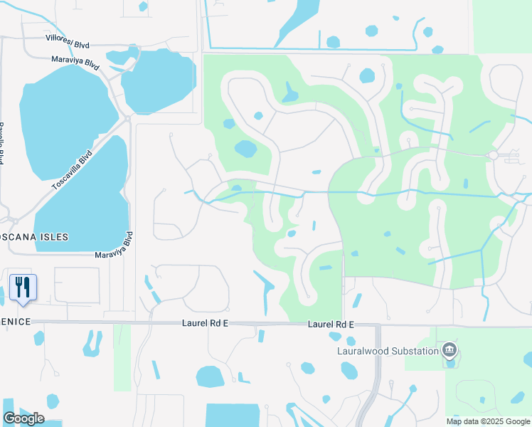 map of restaurants, bars, coffee shops, grocery stores, and more near 502 Montelluna Drive in Venice