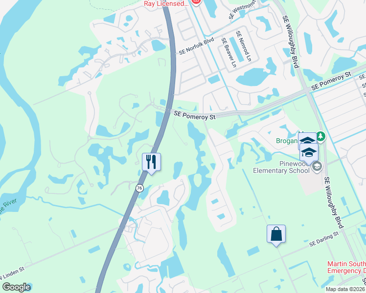 map of restaurants, bars, coffee shops, grocery stores, and more near 5078 Southeast Askew Avenue in Stuart