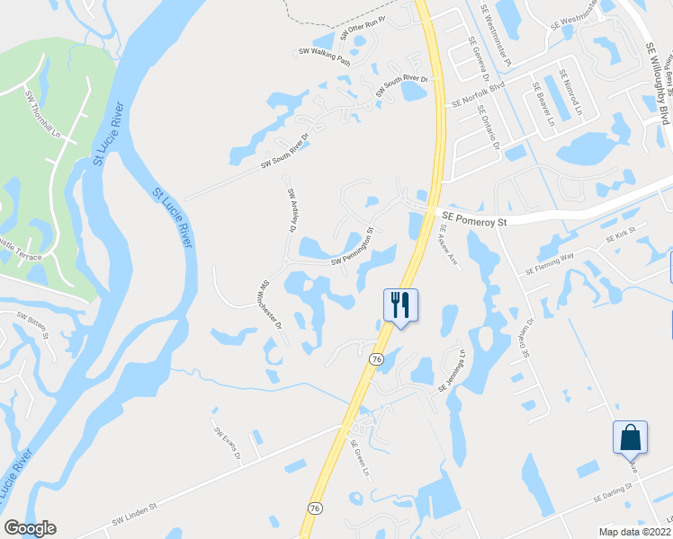 map of restaurants, bars, coffee shops, grocery stores, and more near 4874 Southwest Montclair Drive in Stuart