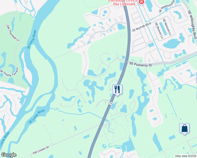 map of restaurants, bars, coffee shops, grocery stores, and more near 4864 Southwest Montclair Drive in Stuart