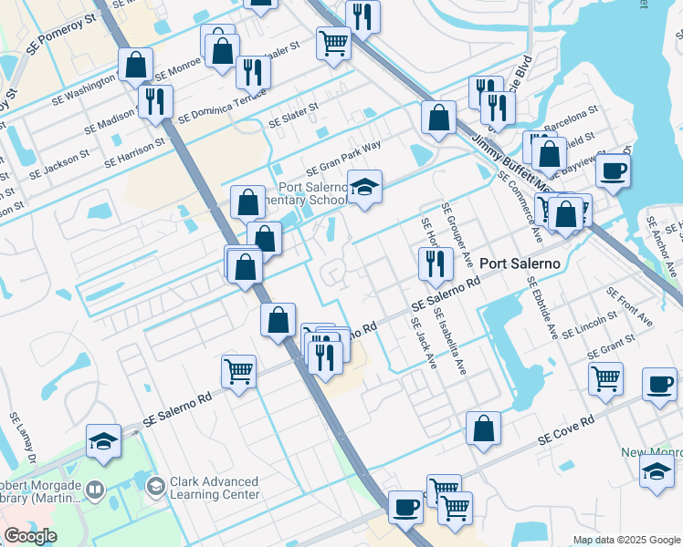 map of restaurants, bars, coffee shops, grocery stores, and more near 5102 Southeast Lisbon Circle in Stuart