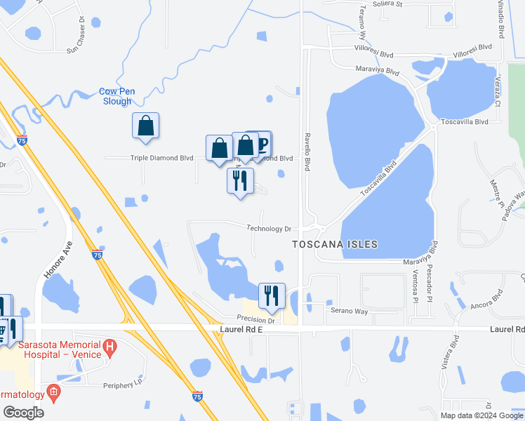 map of restaurants, bars, coffee shops, grocery stores, and more near 1099 Enterprise Court in Nokomis