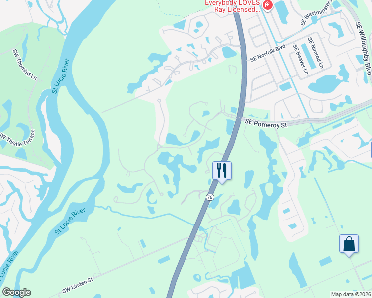 map of restaurants, bars, coffee shops, grocery stores, and more near 4864 Southwest Montclair Drive in Stuart