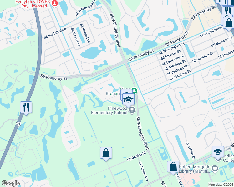 map of restaurants, bars, coffee shops, grocery stores, and more near 1305 Southeast Fleming Way in Stuart
