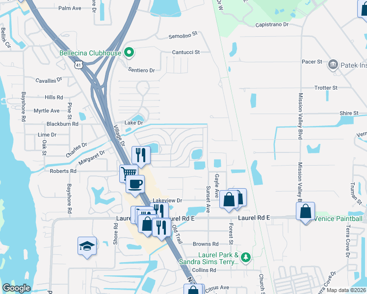map of restaurants, bars, coffee shops, grocery stores, and more near 145 Captiva Street in Nokomis