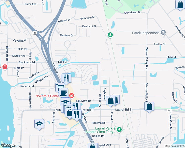 map of restaurants, bars, coffee shops, grocery stores, and more near 145 Captiva Street in Nokomis