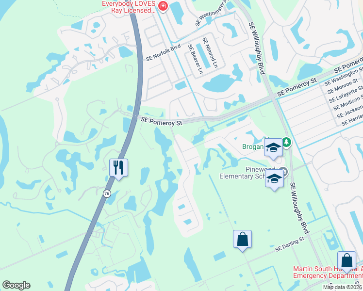 map of restaurants, bars, coffee shops, grocery stores, and more near 5029 Southeast Graham Drive in Stuart
