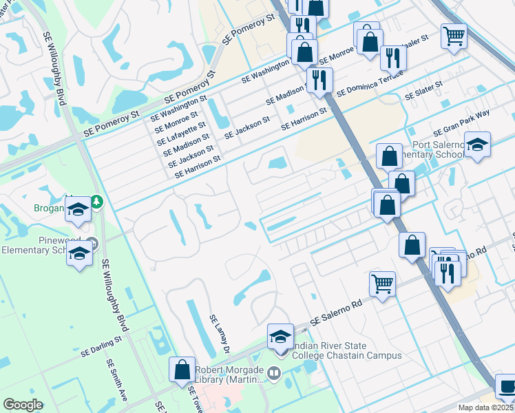 map of restaurants, bars, coffee shops, grocery stores, and more near 165 Southeast Sandpiper Terrace in Stuart