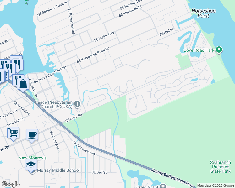 map of restaurants, bars, coffee shops, grocery stores, and more near 5277 Southeast Sea Island Way in Stuart