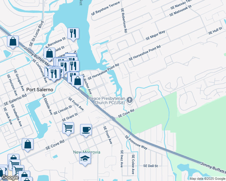 map of restaurants, bars, coffee shops, grocery stores, and more near 4761 Southeast Binnacle Way in Stuart