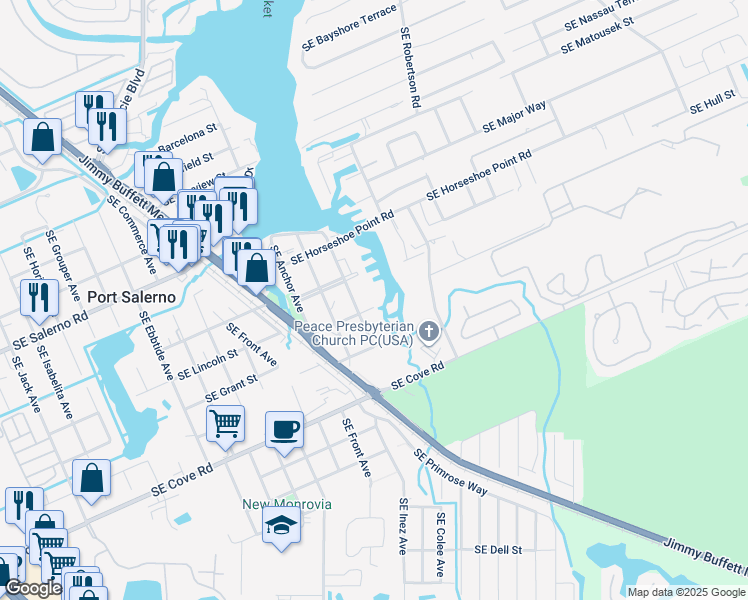map of restaurants, bars, coffee shops, grocery stores, and more near 4761 Southeast Binnacle Way in Stuart