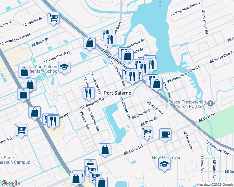 map of restaurants, bars, coffee shops, grocery stores, and more near 3940 Southeast Salerno Road in Stuart