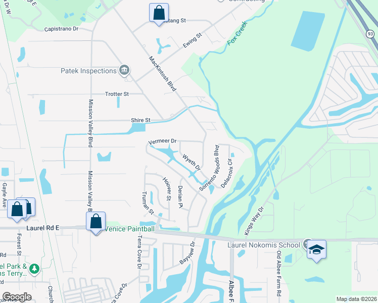 map of restaurants, bars, coffee shops, grocery stores, and more near 1177 Wyeth Drive in Nokomis