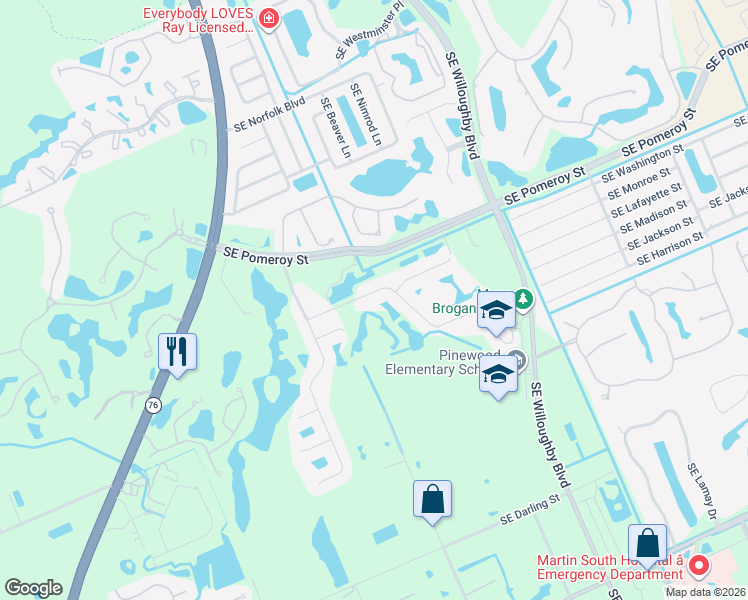 map of restaurants, bars, coffee shops, grocery stores, and more near 956 Southeast Fleming Way in Stuart