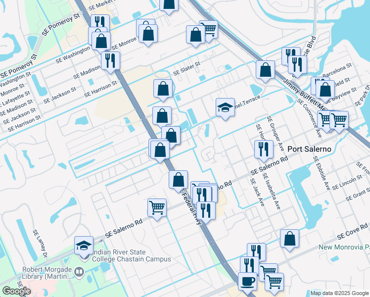 map of restaurants, bars, coffee shops, grocery stores, and more near 3144 Southeast Brook Street in Stuart